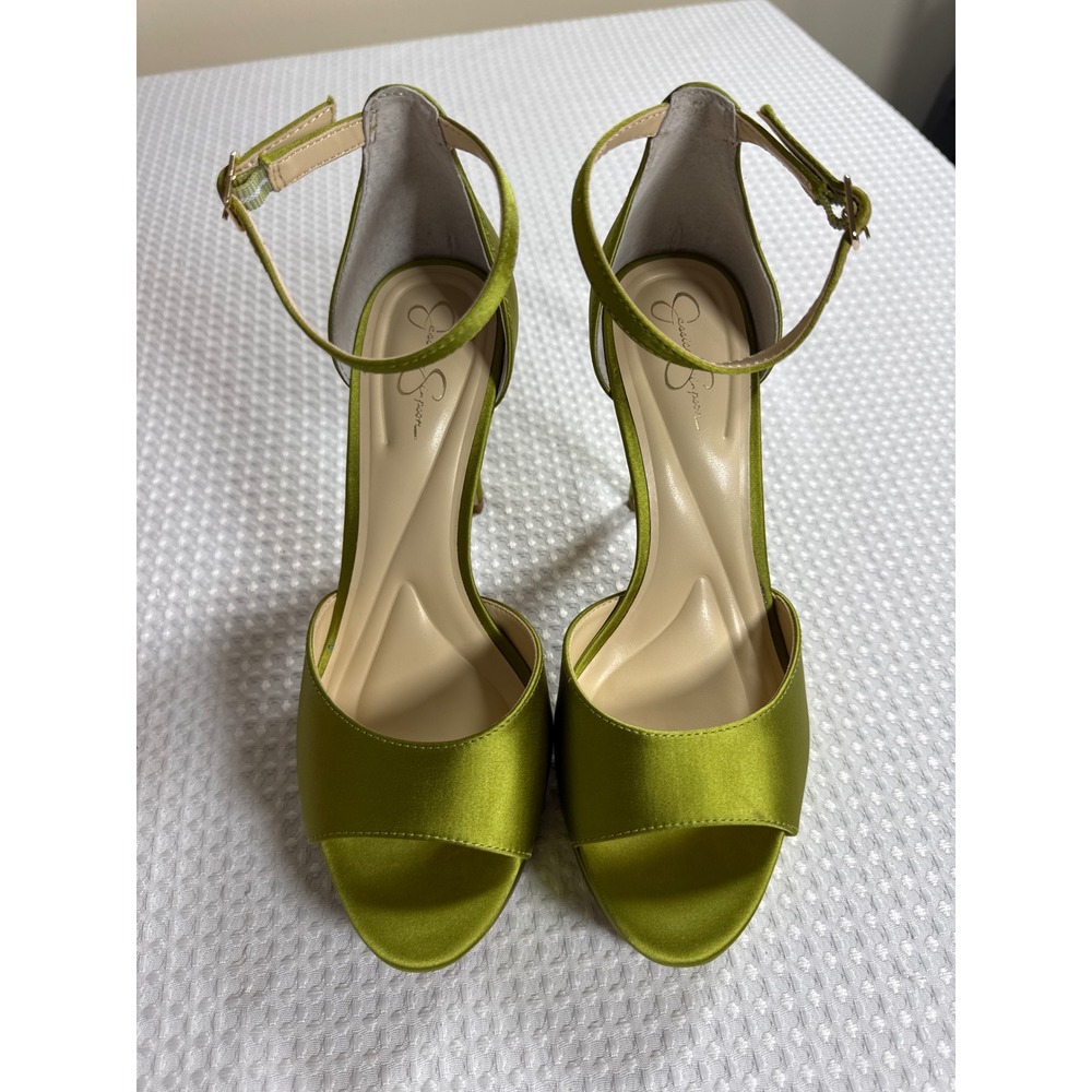Jessica Simpson Platform Sandals Womens 8.5 Stiletto Green Satin EUC